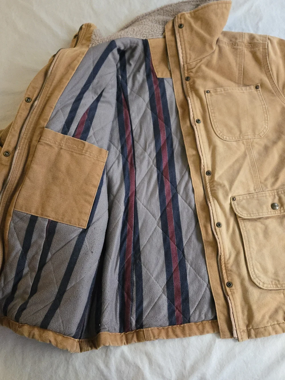 Carhartt Vintage Style Tan Canvas Sherpa Collar Field Jacket MKY - Picture 12 of 16